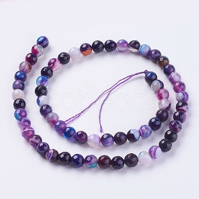 Faceted Round Dyed Natural Striped Agate/Banded Agate Beads Strands G-G581-6mm-M-1