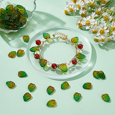 100Pcs Autumn Theme Two-Tone Transparent Glass Charms GLAA-PH0003-84A-1