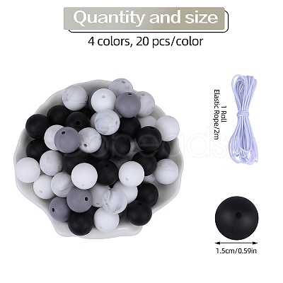 80Pcs 4 Style Round Silicone Focal Beads SIL-SZ0001-22G-1