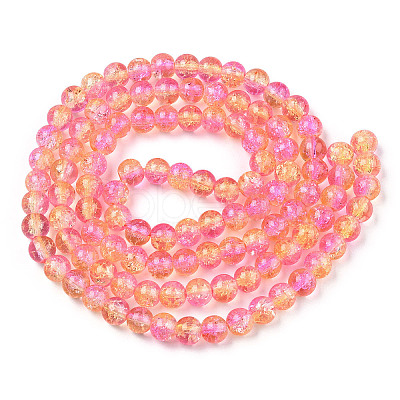 Two-Tone Crackle Baking Paint Transparent Glass Beads Strands CCG-T004-8mm-07-1
