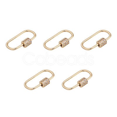 Brass Micro Pave Clear Cubic Zirconia Screw Carabiner Lock Charms ZIRC-E164-11G-1