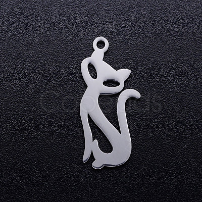 Tarnish Resistant 201 Stainless Steel Kitten Pendants STAS-Q201-JN288-1-1