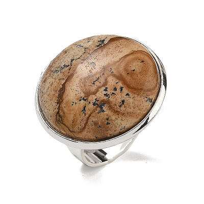 Natural & Synthetic Gemstone Round Adjustable Rings RJEW-K371-09S-1