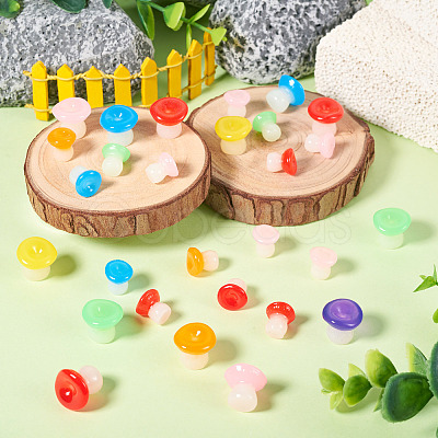 30Pcs 2 Styles Luminous Resin Mushroom Ornament RESI-TA0004-02B-1