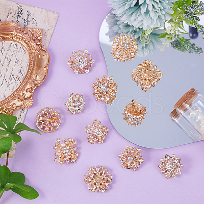 12Pcs 12 Style Crystal Rhinestone Flower Brooch Pins JEWB-GF0001-36A-1