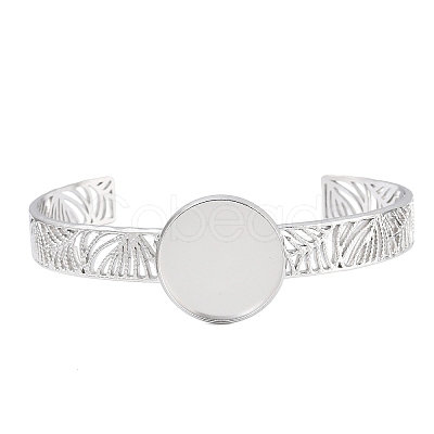 304 Stainless Steel Blank Cuff Bangle Bases with Flat Round Tray SA-CBA82C8-04C-P-1