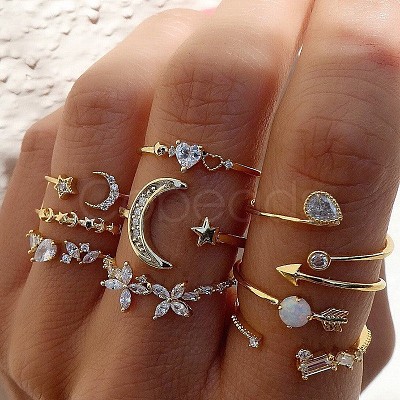 Mixed Style Alloy Rhinestone and Shell Cuff Rings FS-WG24D27-02-1
