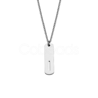 304 Stainless Steel Rectangle with Laser Cut Initial Pendant Necklaces FS-WG71FEF-13-1