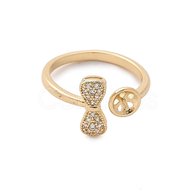 Bowknot Brass Micro Pave Cubic Zirconia Cuff Ring Setting KK-A244-01B-G-1