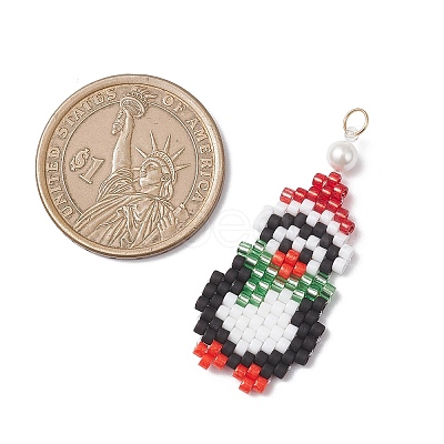 Christmas Glass Seed Beaded Penguin Pendants PALLOY-MZ01044-02-1