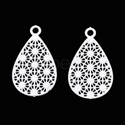 Spray Painted 430 Stainless Steel Filigree Pendants STAS-WH0047-78L-1