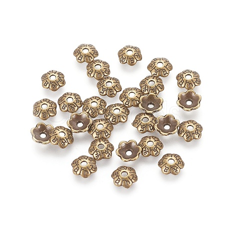 6-Petal Tibetan Style Alloy Flower Bead Caps TIBE-S220-AB-01-NR-1
