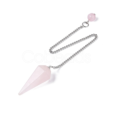 Natural Rose Quartz Dowsing Pendulum Pendants AJEW-N005-01C-1