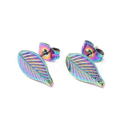 Ion Plating(IP) 304 Stainless Steel Leaf Stud Earrings for Women EJEW-I285-10MC-1