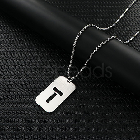 Rectangle with Hollow Out Letter 201 Stainless Steel Pendant Necklaces FS-WG34D20-23-1