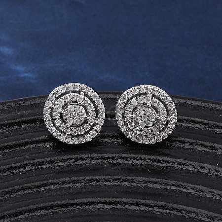 Brass Micro Pave Clear Cubic Zirconia Flat Round Stud Earrings EJEW-H165-05P-1