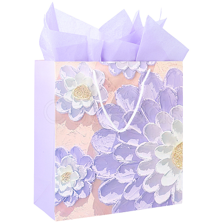 1Pc Flower Printed Paper Gift Storage Bags with Rope Handle ABAG-SP0001-09A-1
