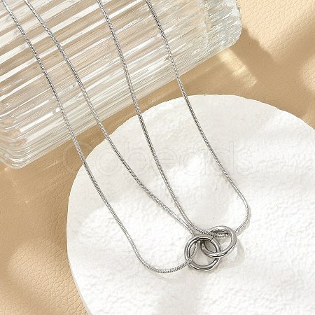 304 Stainless Steel Double Layer Snake Chain 2-Ring Link Necklaces NJEW-R017-01P-1