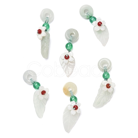 Natural Jadeite & Natural Green Onyx Agate & Crystal Dnout/Leaf Pendant Decorations G-G008-06-1