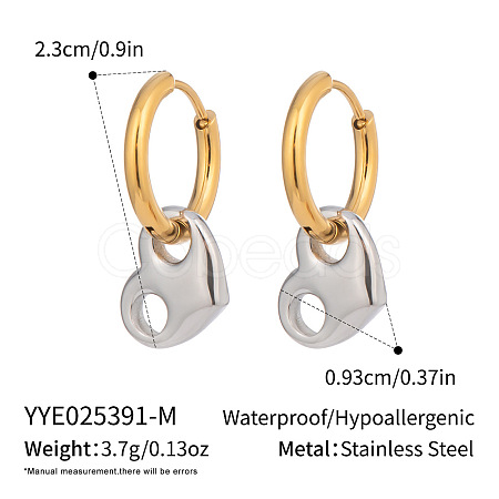 Stainless Steel Two Tone Heart Hoop Earrings YC0014-2-1