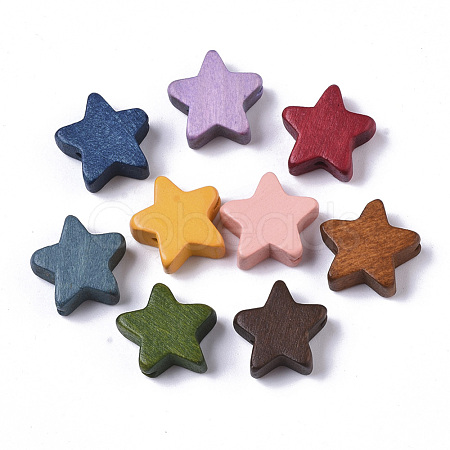 Painted Natural Wood Beads WOOD-R265-09-1