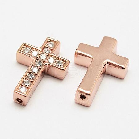 Brass Micro Pave Grade AAA Cubic Zirconia Beads KK-P055-14RG-NR-1