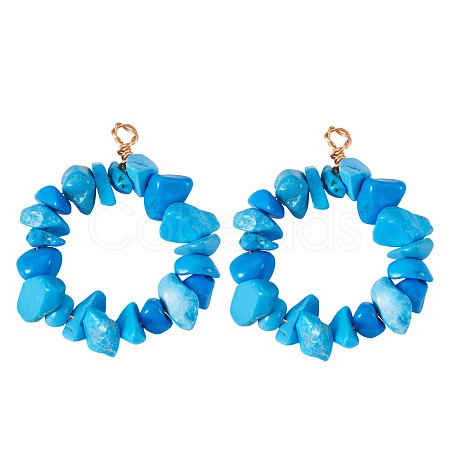 2Pcs Dyed Synthetic Turquoise Chip Beaded Pendants PALLOY-TAC0232-03-1