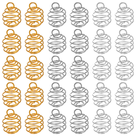 108Pcs 3 Colors Stainless Steel Spiral Bead Cage Pendants STAS-CN0001-59-1