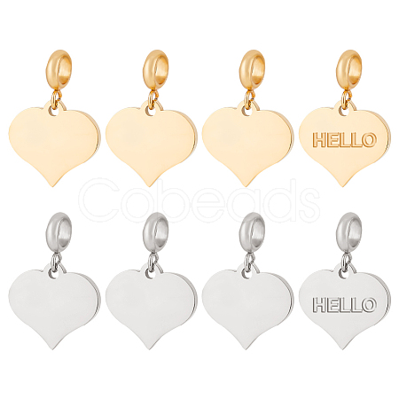 BENECREAT 4 Sets 2 Colors Engravable 304 Stainless Steel European Dangle Charms FIND-BC0004-31-1