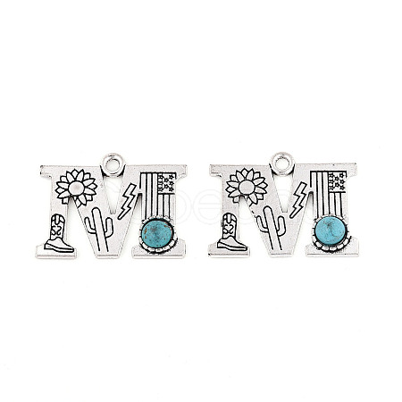 Synthetic Turquoise & Alloy Pendants PALLOY-H146-01AS-M-1