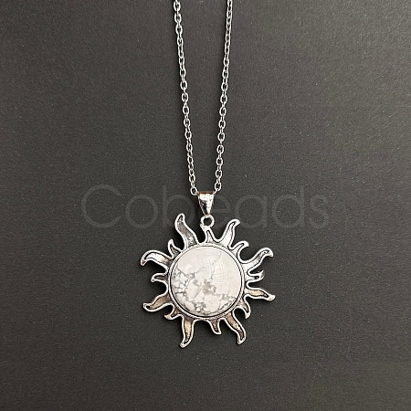 Natural Howlite Sun Pendant Alloy Chain Vintage Necklaces WB3716-3-1