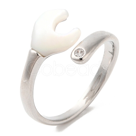 Natural Shell Spanner Open Cuff Ring with Cubic Zirconia RJEW-G288-07P-1
