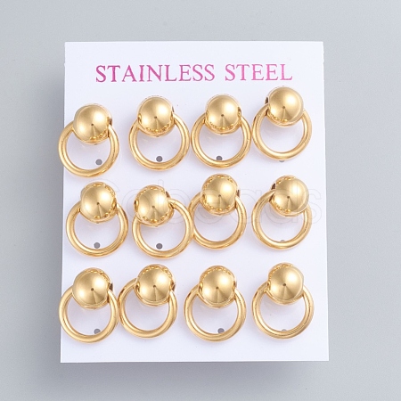 304 Stainless Steel Dangle Stud Earrings EJEW-F246-01G-1