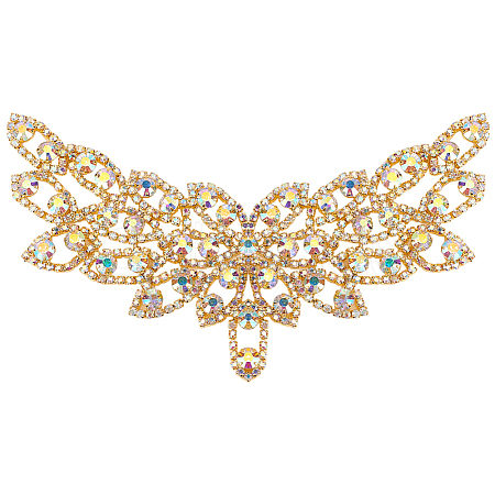 Brass Rhinestone Applique Patch KK-WH0081-78G-1