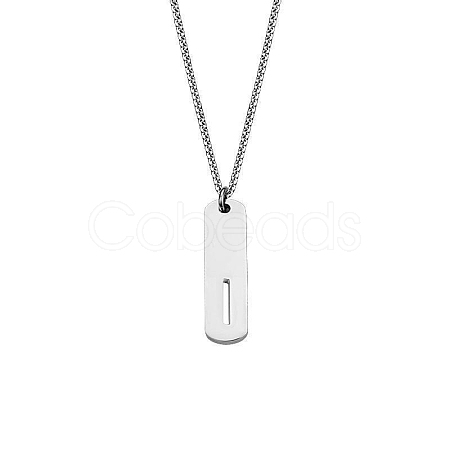 304 Stainless Steel Rectangle with Laser Cut Initial Pendant Necklaces FS-WG71FEF-13-1