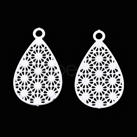 Spray Painted 430 Stainless Steel Filigree Pendants STAS-WH0047-78L-1