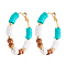 Brass Heishi Beaded Hoop Earrings, with Wood Beads, Natural Pearl Beads, Plastic Ear Nuts and Golden Plated Brass Beads, Cyan, 50mm, Pin: 0.7mm