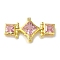 Rack Plating Brass Micro Pave Cubic Zirconia Clasp, with Glass Rhinestone, Lead Free & Cadmium Free, Long-Lasting Plated, Pink, Rhombus, Golden, 45x21x6mm