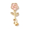 Brass Micro Pave Cubic Zirconia Fold Over Clasps, Enamel Flower, Pearl Pink, 39mm, Hole: 1.8mm