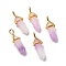 Natural White Jade Pointed Pendants, Faceted, with Golden Tone Brass Findings, Lead free & Cadmium Free, Dyed, Lilac, Bullet, 27~30x9~10x7~8mm, Hole: 4x3mm