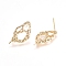 Brass Stud Earring Findings, with Loop, Real 18K Gold Plated, 22x12mm, Hole: 1.2mm, Pin: 0.8mm