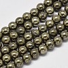Natural Pyrite Round Beads Strands G-F197-10-12mm-1