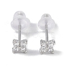 Rhodium Plated Clover 999 Fine Silver Cubic Zirconia Stud Earrings for Women EJEW-S215-16P-2