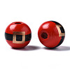 Painted Natural Wood European Beads X-WOOD-S057-035-4