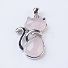 Natural Rose Quartz Kitten Pendants G-P352-B07-1