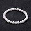 Natural White Jade Round Beaded Stretch Bracelets BJEW-F202-06-1