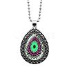 Glass Teardrop with Mandala Flower Pendant Necklace with Ball Chains MAND-PW0001-08J-1