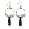 Pearl Chip Beads Dangle Earrings EJEW-L218-07-2