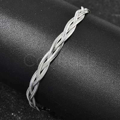 304 Stainless Steel Interlocking Herringbone Chain Bracelet for Women BJEW-K240-08B-P-1