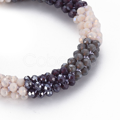 Crochet Glass Beads Braided Stretch Bracelet BJEW-T016-08K-1